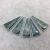 Silver Finish Faceted Green Aventurine Triangle Shape Bezel - Plated Copper Pendant Component ~ 15mm x 35mm - Sold Individually