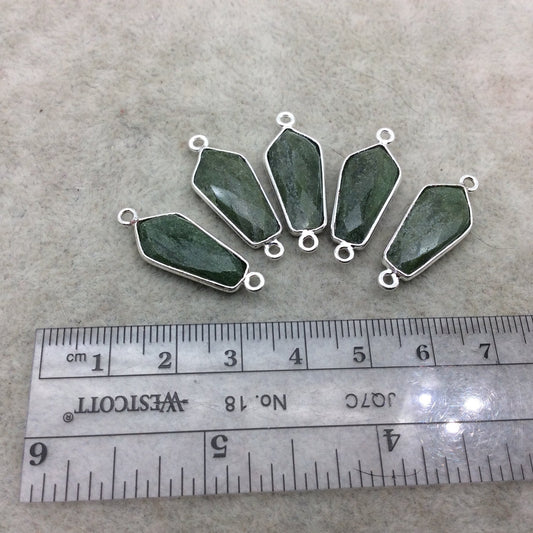 Silver Finish Faceted Green Aventurine Dagger Shape Bezel - Plated Copper Connector ~ 10mm x 20mm - Sold Individually