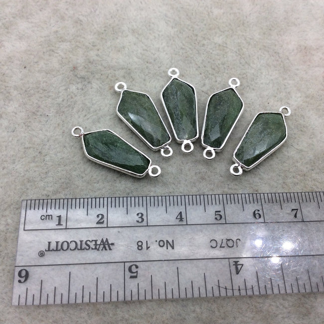 Silver Finish Faceted Green Aventurine Dagger Shape Bezel - Plated Copper Pendant Component ~ 10mm x 20mm - Sold Individually