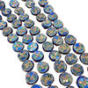 11mm Decorative Floral Medium Blue Puffed Drum Shaped Metal/Enamel Cloisonné Beads - Sold by 15" Strands (Approx. 36 Beads Per Strand)