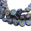 11mm Decorative Floral Medium Blue Puffed Drum Shaped Metal/Enamel Cloisonné Beads - Sold by 15" Strands (Approx. 36 Beads Per Strand)