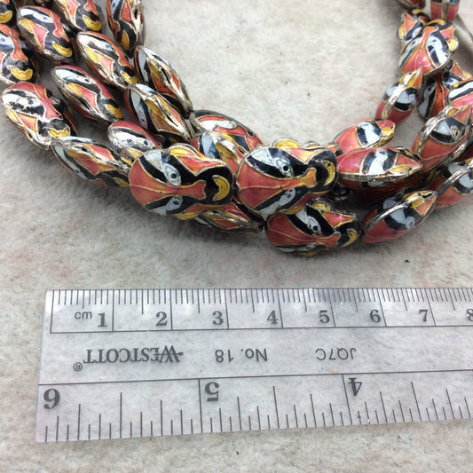 15mm x 18mm Decorative Red/Orange/Gold Superhero Mask Shape Metal/Enamel Cloisonné Beads - Sold by 15" Strands (~ 22 Beads Per Strand)