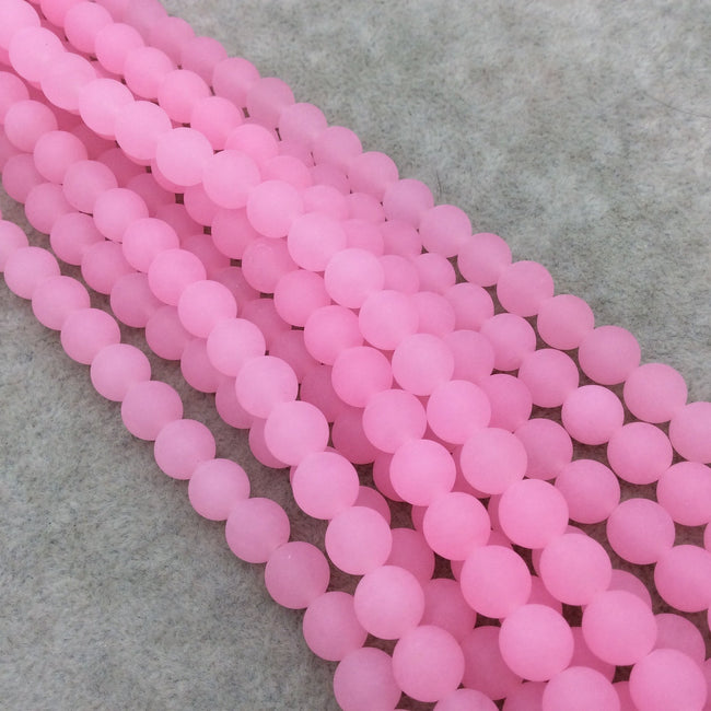 8mm Matte Finish Dyed Light Pink Jade Round/Ball Shaped Beads with 0.8mm Holes - Sold by 14.5" Strands (Approx. 47 Beads) - Quality Gemstone