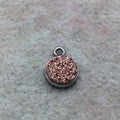 Gunmetal Finish Metallic Peach/Rose Gold Round/Coin Shaped Natural Druzy Agate Bezel Pendant Component - Measures 8mm x 8mm - Sold as Each