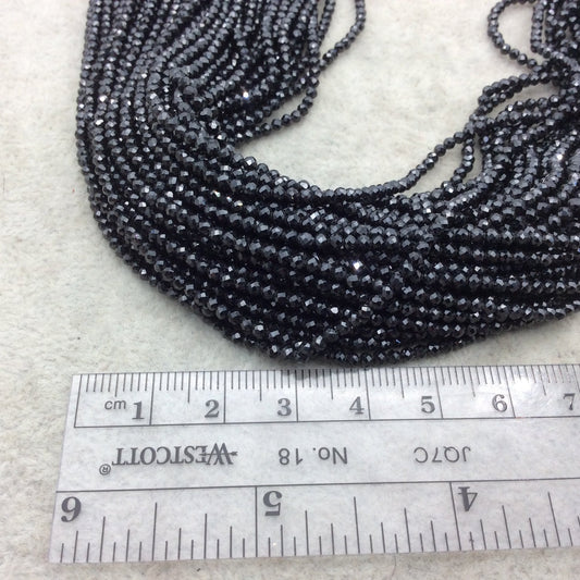 2mm Faceted Round/Ball Shaped Black Spinel Beads - 15" Strand (Approximately 200 Beads) - High Quality Hand-Cut Semi-Precious Gemstone!