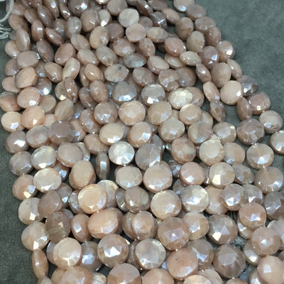 Peach Moonstone Faceted Coin Beads - 10mm Circle Shaped Beads