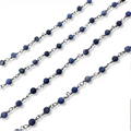 Gunmetal Plated Copper Rosary Chain with 4mm Matte Round Shaped Blue/White Sodalite Beads - Sold by the Foot! - Natural Beaded Chain