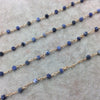 Gold Plated Copper Rosary Chain with 4mm Matte Round Shaped Blue/White Sodalite Beads - Sold by the Foot! - Natural Beaded Chain