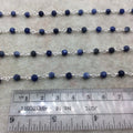 Silver Plated Copper Rosary Chain with 4mm Matte Round Shaped Blue/White Sodalite Beads - Sold by the Foot! - Natural Beaded Chain