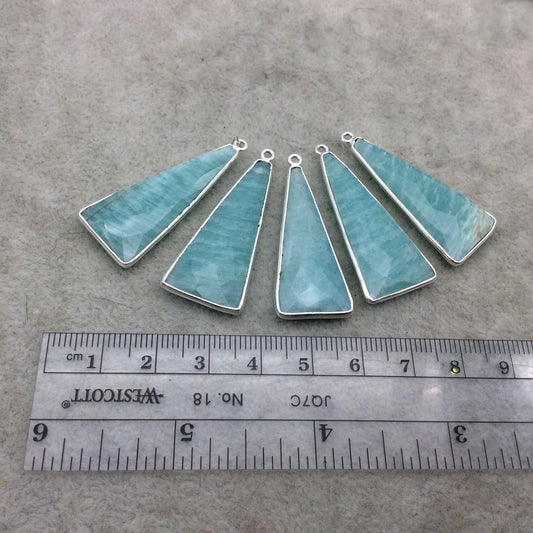 Silver Finish Faceted Green Amazonite Triangle Shape Bezel - Plated Copper Pendant Component ~ 15mm x 35mm - Sold Individually