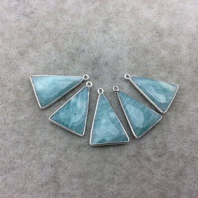 Silver Finish Faceted Green Amazonite Triangle Shape Bezel - Plated Copper Pendant Component ~ 15mm x 20mm - Sold Individually