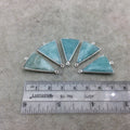 Silver Finish Faceted Green Amazonite Triangle Shape Bezel - Plated Copper Connector Component ~ 18mm x 25mm - Sold Individually