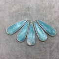 Silver Finish Faceted Green Amazonite Long Teardrop Shape Bezel - Plated Copper Pendant Component ~ 15mm x 45mm - Sold Individually