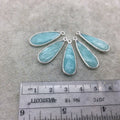 Silver Finish Faceted Green Amazonite Long Teardrop Shape Bezel - Plated Copper Pendant Component ~ 10mm x 25mm - Sold Individually