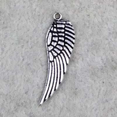 8mm x 22mm - Oxidized Siver Plated Copper Detailed Wing Shaped Pendant Components (One Ring) - Sold in Packs of 10 (601-SV)