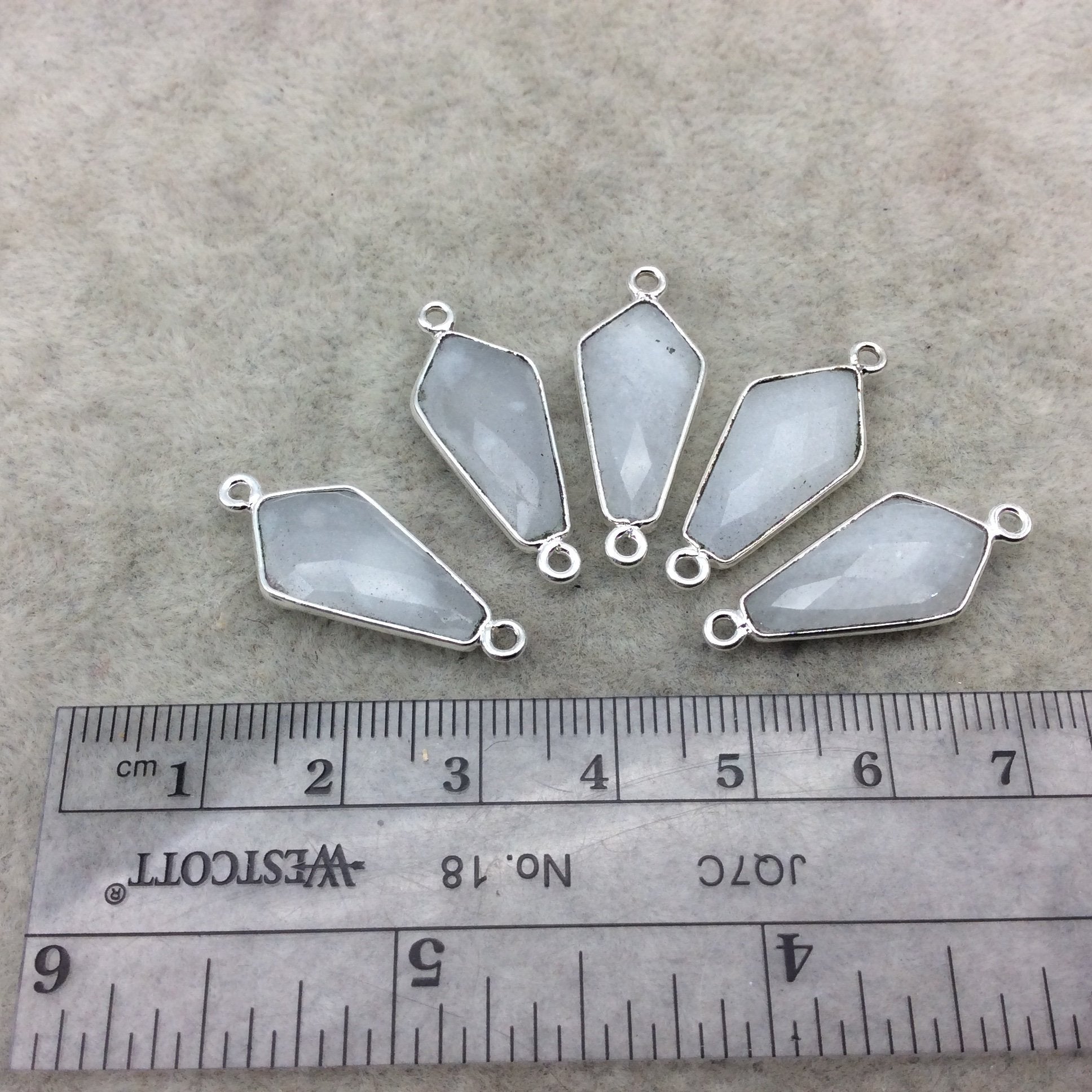 Silver Plated Natural White Beryl Faceted Dagger Shaped Copper Bezel Connector - Measures 10mm x 20mm - Sold Individually, Random
