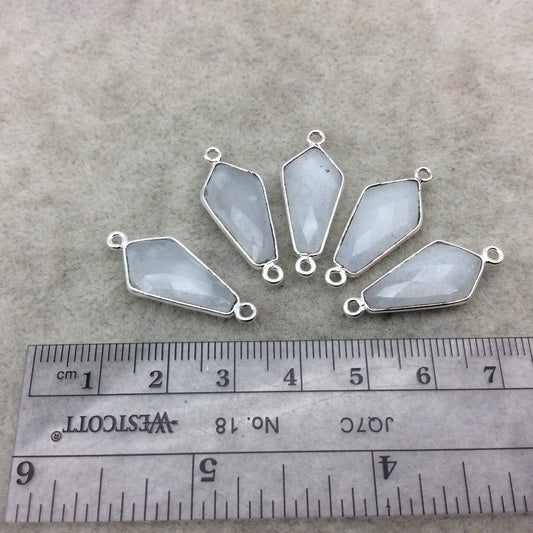 Silver Plated Natural White Beryl Faceted Dagger Shaped Copper Bezel Connector - Measures 10mm x 20mm - Sold Individually, Random