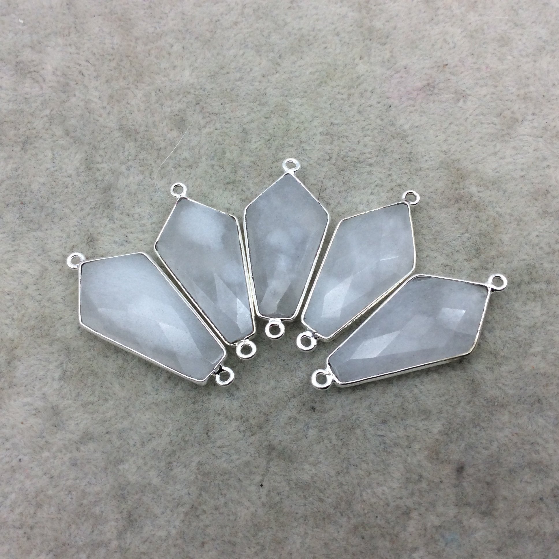 Silver Plated Natural White Beryl Faceted Dagger Shaped Copper Bezel Connector - Measures 15mm x 30mm - Sold Individually, Random