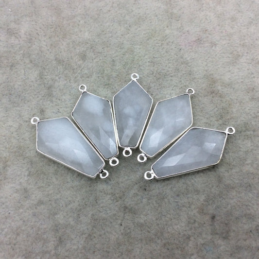 Silver Plated Natural White Beryl Faceted Dagger Shaped Copper Bezel Connector - Measures 15mm x 30mm - Sold Individually, Random