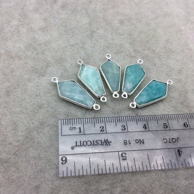 Silver Finish Faceted Green Amazonite Dagger Shape Bezel - Plated Copper Connector Component ~ 10mm x 20mm - Sold Individually
