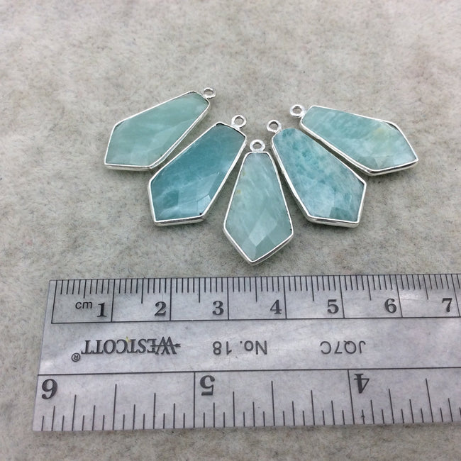 Silver Finish Faceted Green Amazonite Dagger Shape Bezel - Plated Copper Pendant Component ~ 12mm x 25mm - Sold Individually