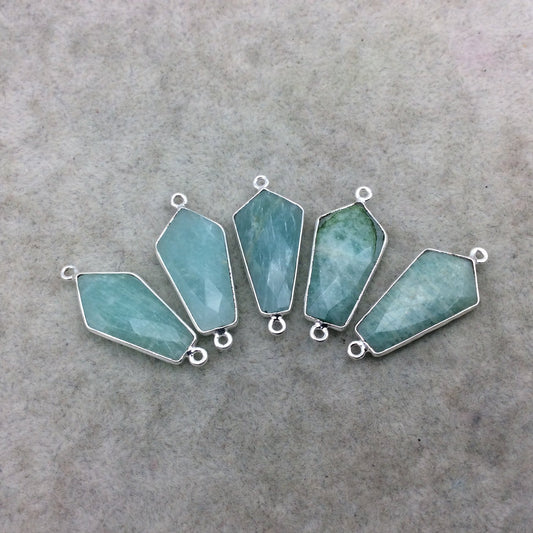 Silver Finish Faceted Green Amazonite Dagger Shape Bezel - Plated Copper Connector Component ~ 12mm x 25mm - Sold Individually