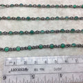 Gunmetal Plated Copper Link Bezel Rosary Chain with 4mm Smooth Flat Back Natural Green Onyx Round Bezels - Sold by the Foot