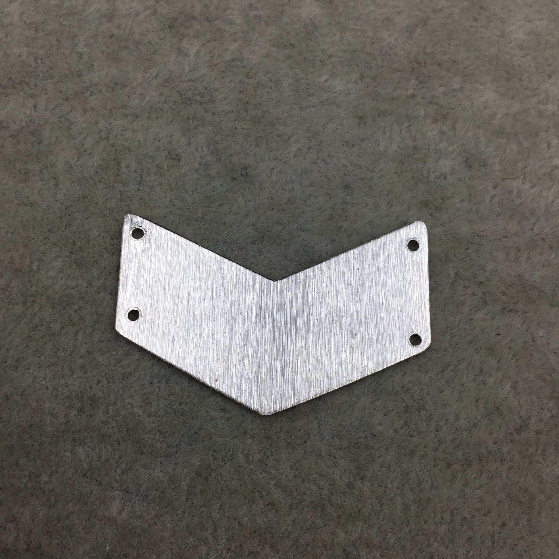 32mm x 22mm Silver Brushed Finish Blank Chevron Shaped Plated Copper Components - Sold in Pre-Counted Bulk Packs of 10 Pieces - (461-SV)