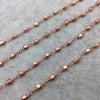 Rose Gold Plated Copper Rosary Chain W 4mm Rose Gold Plated Cube Beads - Sold by the Foot! - Natural Semi-Precious Beaded Chain