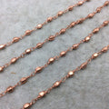 Rose Gold Plated Copper Rosary Chain W 4mm Rose Gold Plated Cube Beads - Sold by the Foot! - Natural Semi-Precious Beaded Chain