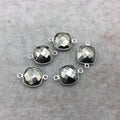 Sterling Silver Faceted Square Shaped Natural Pyrite Bezel Connector Component - Measuring 14mmx14mm - Sold Individually, Random