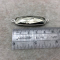 Sterling Silver Faceted Rectangle Shaped Natural Pyrite Bezel Connector Component - Measuring 14mmx38mm - Sold Individually, Random