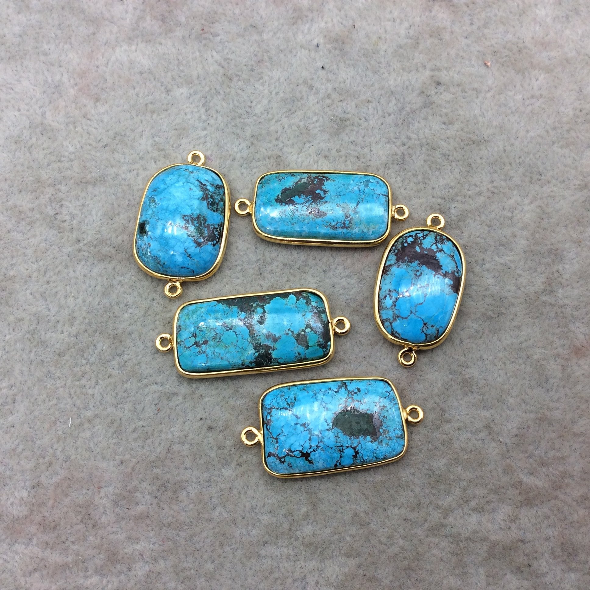 Turquoise Rounded Rectangle Gold Plated Large Stabilized Brazilian Turquoise Rounded Rectangle Sha ...