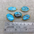 Gold Plated Large Stabilized Brazilian Turquoise Freeform Oval Shape Bezel Connector ~ 22mm -24mm Long - Sold Per Each, At Random