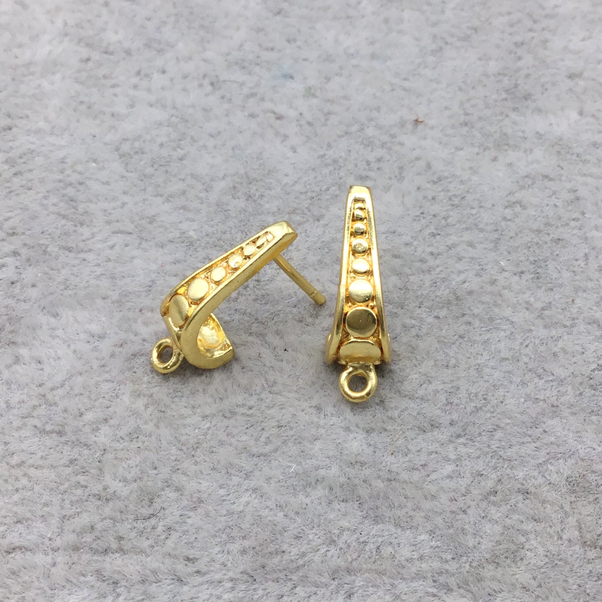 8mm x 17mm - High Quality 18k Gold Overlay Post Clip with Circle Design and Loop - 1 Pairs Per Pack (2 Pieces Total)