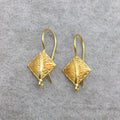 14mm x 15mm - 18k Gold Overlay Kite Shape with Leaf Design- High Quality Earring Wire - One Pairs Per Pack (Two Pieces Total)