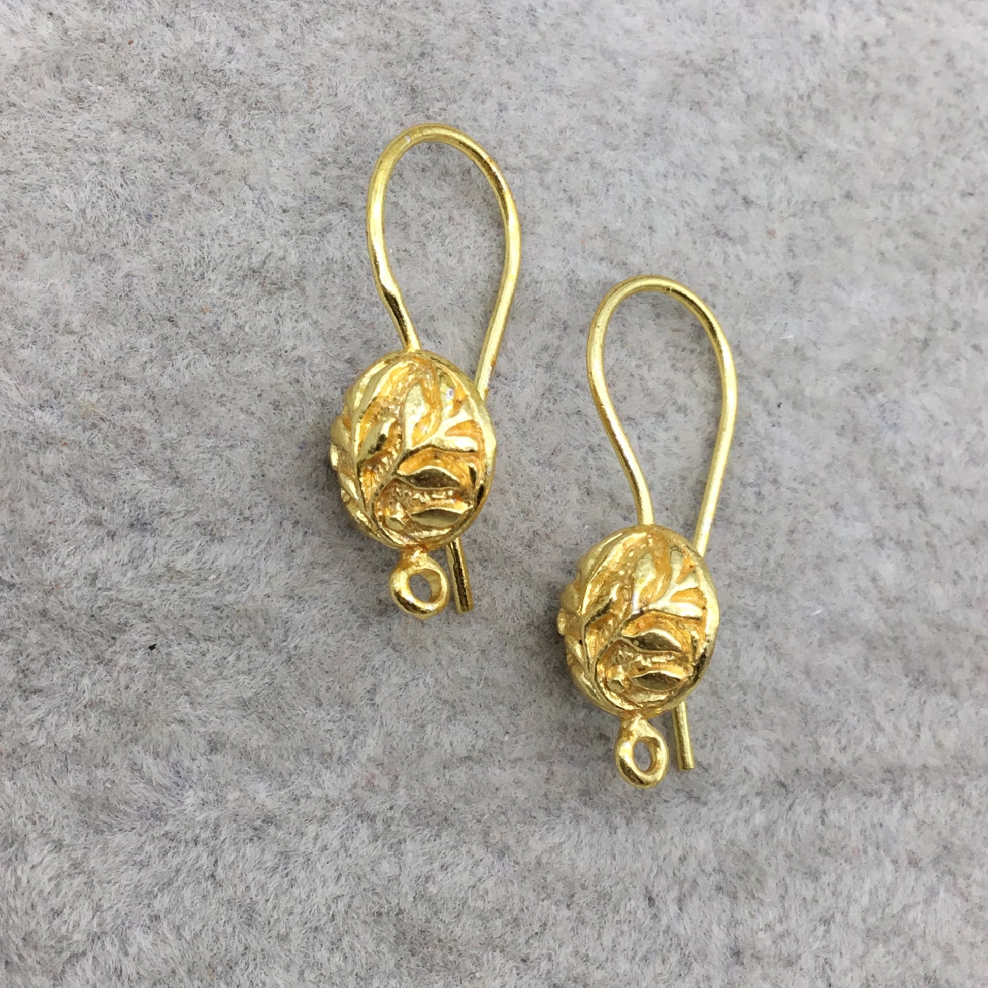10mm x 21mm - 18k Gold Overlay Round Leaf Shape - High Quality Earring Wire - One Pairs Per Pack (Two Pieces Total)