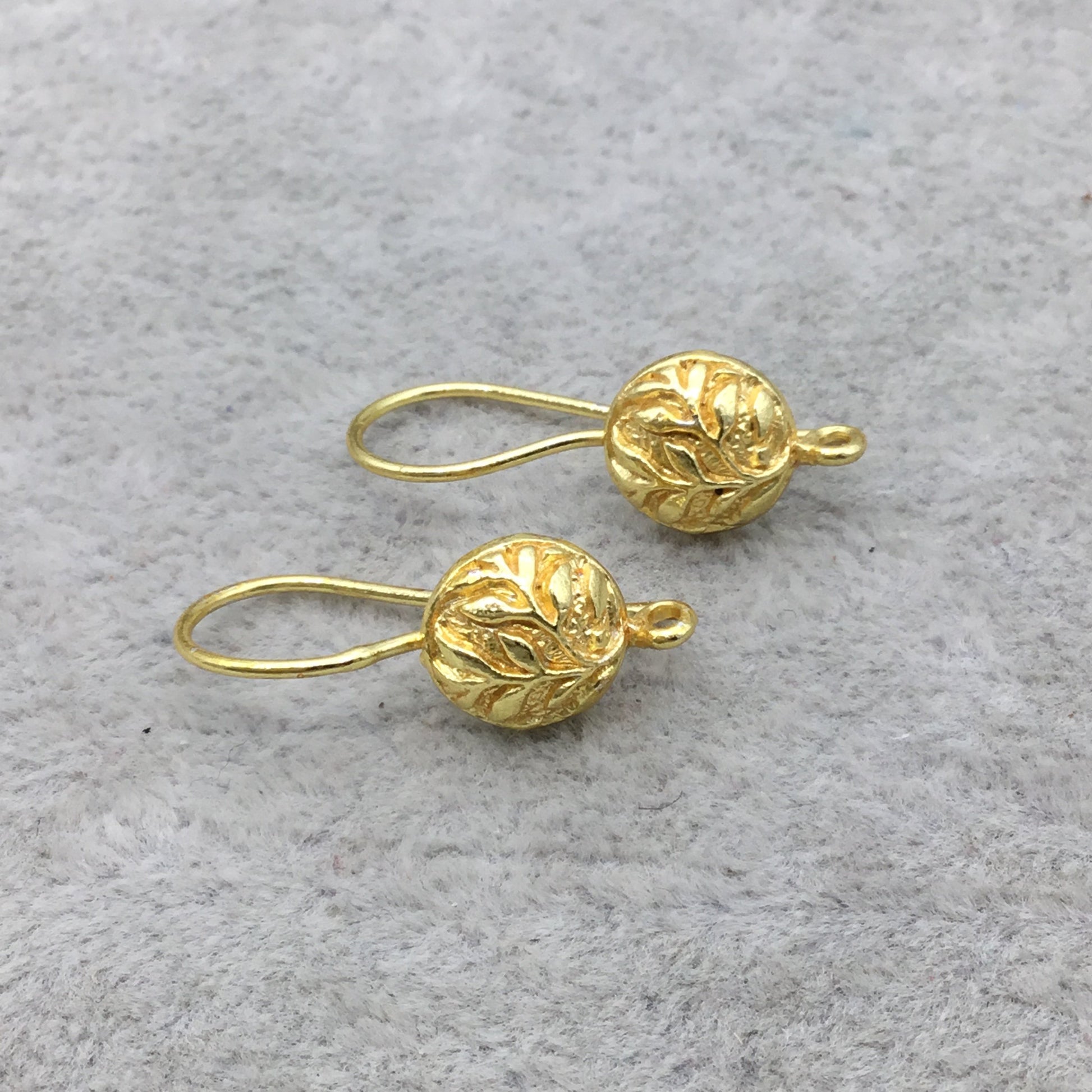 10mm x 21mm - 18k Gold Overlay Round Leaf Shape - High Quality Earring Wire - One Pairs Per Pack (Two Pieces Total)