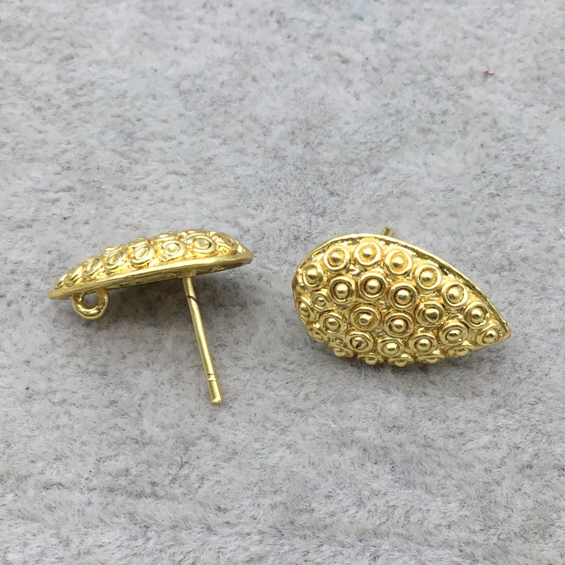 8mm x 11mm - 18k Gold Overlay Teardrop Shaped Post Clip with Hidden Loop - High Quality Earring Finding - 1 Pairs Per Pack (2 Pieces Total)