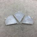 Silver Plated Natural White Beryl Faceted Fan Shaped Copper Bezel Connector - Measures 30mm x 30mm - Sold Individually, Random