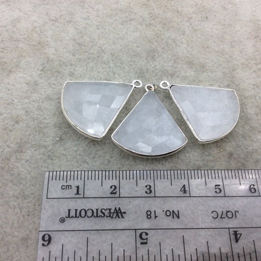 Silver Plated Natural White Beryl Faceted Fan Shaped Copper Bezel Pendant - Measures 22mm x 22mm - Sold Individually, Random