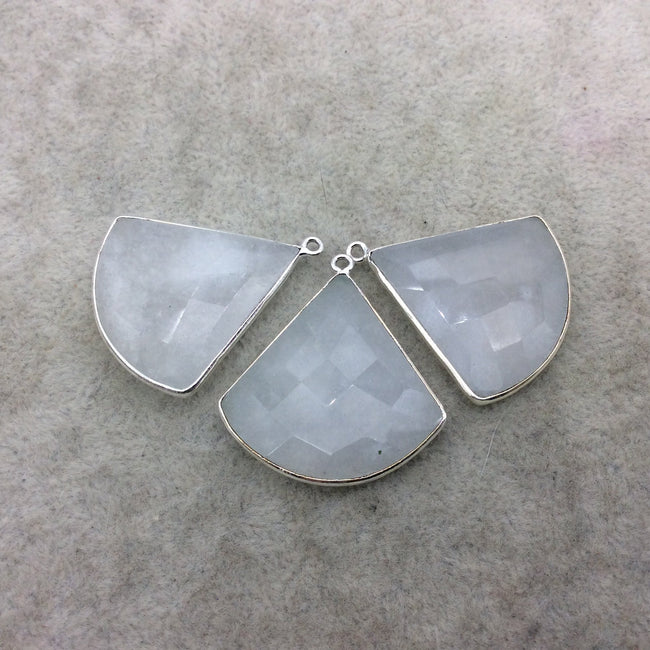 Silver Plated Natural White Beryl Faceted Fan Shaped Copper Bezel Pendant - Measures 30mm x 30mm - Sold Individually, Random