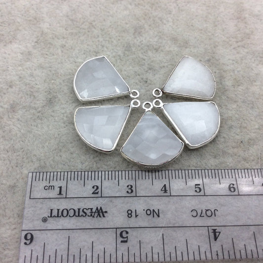 Silver Plated Natural White Beryl Faceted Fan Shaped Copper Bezel Pendant - Measures 18mm x 18mm - Sold Individually, Random