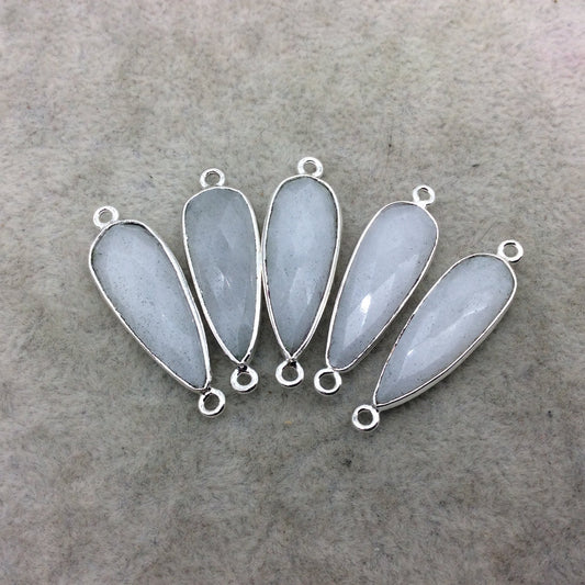 Silver Plated Natural White Beryl Faceted Long Teardrop Shaped Copper Bezel Connector - Measures 10mm x 25mm - Sold Individually, Random