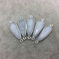 Silver Plated Natural White Beryl Faceted Long Teardrop Shaped Copper Bezel Connector - Measures 10mm x 25mm - Sold Individually, Random