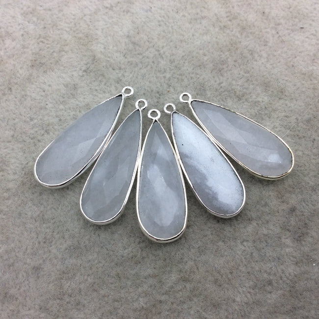 Silver Plated Natural White Beryl Faceted Long Teardrop Shaped Copper Bezel Pendant - Measures 12mm x 30mm - Sold Individually, Random