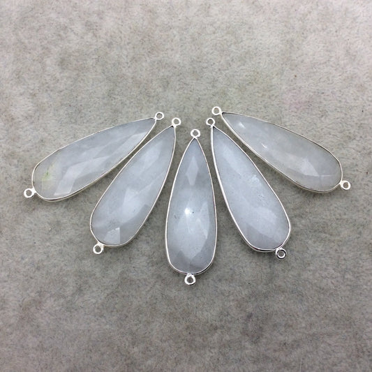 Silver Plated Natural White Beryl Faceted Long Teardrop Shaped Copper Bezel Connector - Measures 15mm x 45mm - Sold Individually, Random