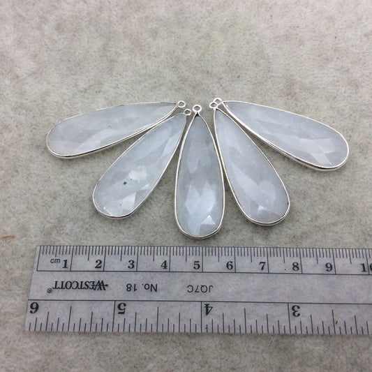 Silver Plated Natural White Beryl Faceted Long Teardrop Shaped Copper Bezel Pendant - Measures 15mm x 45mm - Sold Individually, Random