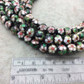 10mm Decorative Floral Black Puffed Round/Ball Shaped Metal/Enamel Cloisonné Beads - Sold by 15" Strands (~ 42 Beads Per Strand)