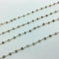 Silver Plated Copper Rosary Chain with 3-4mm Rondelle Shaped Mystic Coated Gray Labradorite Beads - Sold by the Foot! (CH148-SV)